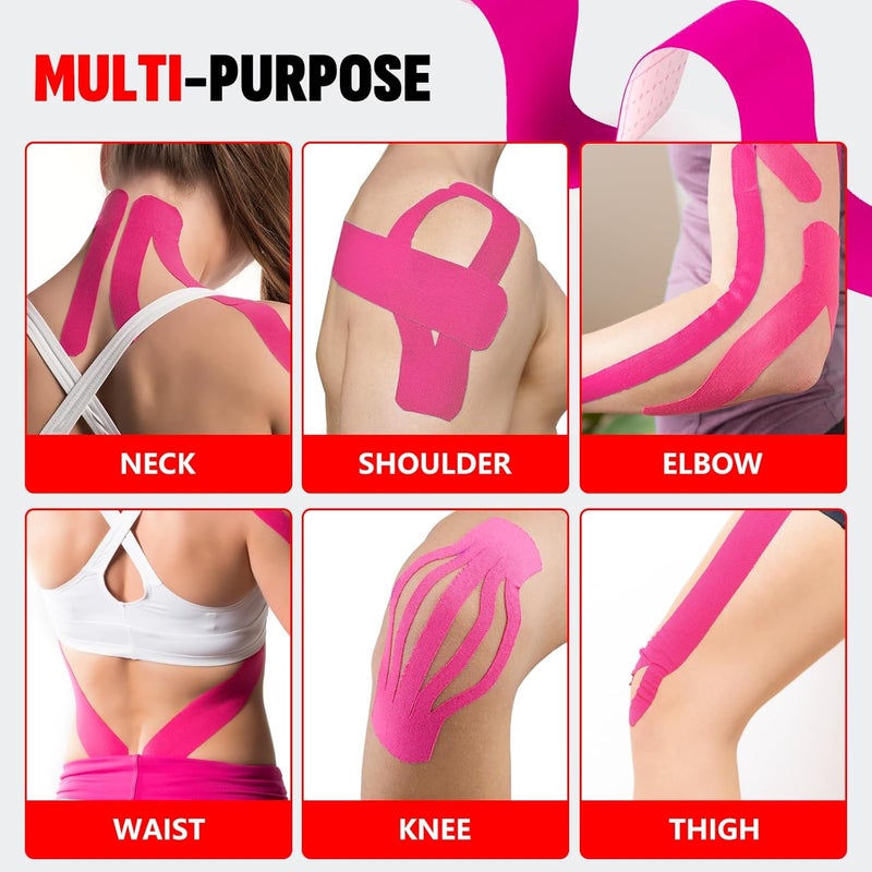 NUITPY 60PCS Precut Kinesiology Tape Strips, 2 inch x 10 inch Athletic Tape, Kinetic Tape, Elastic Muscle Tape, Sports Tape, Knee Tape for Exercise and Daily Use - Rose Red - Image 4